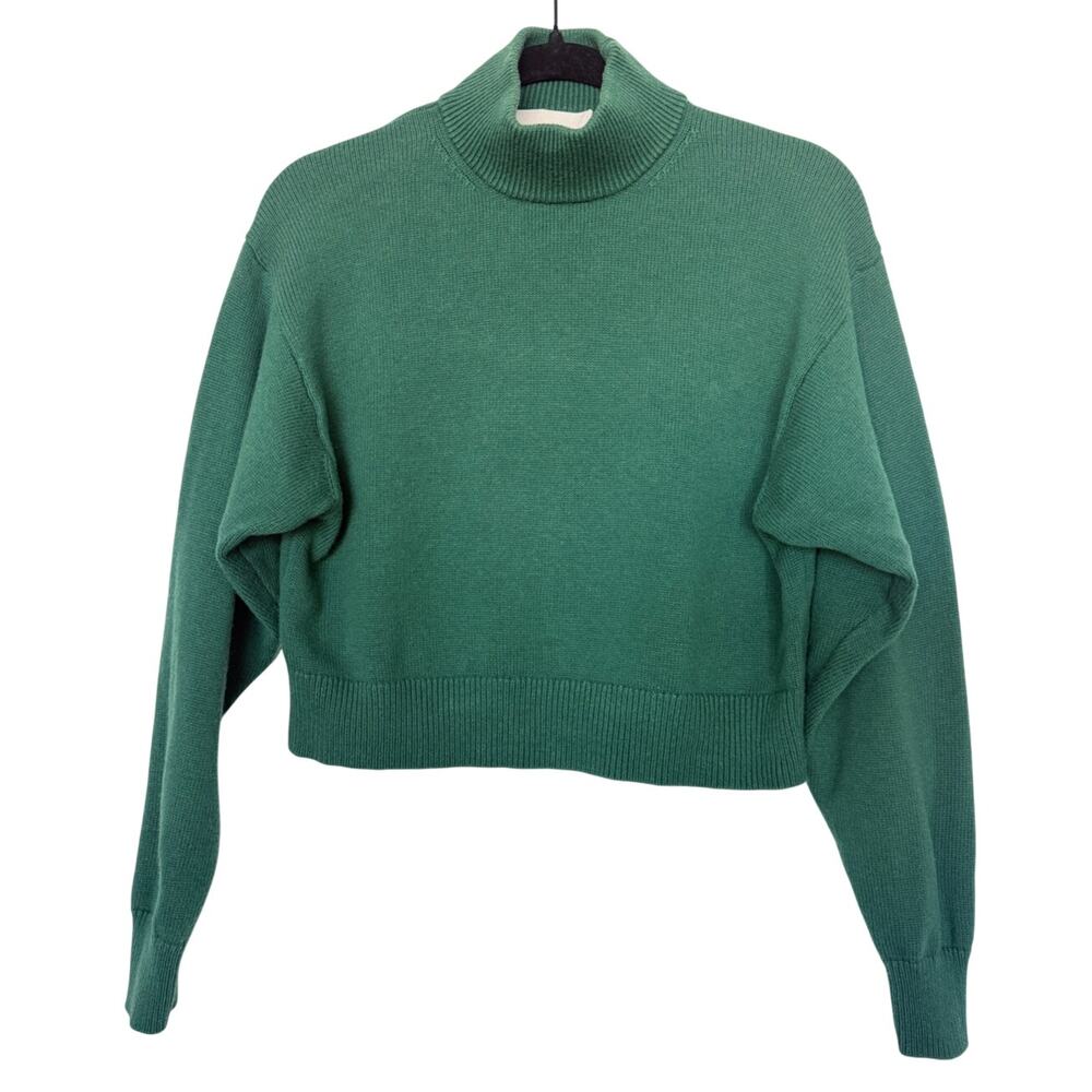 Wilfred Free Aritzia XS Green Merino Wool Cotton Mock Neck Cropped Sweater